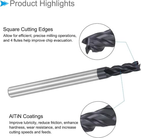 Square Nose End Mills, 3.5mm x 10mm Cutting 4mm Shank, AlTiN Coated P05 Carbide 4 Flutes CNC Router Bits - (Applications: for Milling Stainless Steel Hardened Steel), 2-Pieces in Saudi Arabia