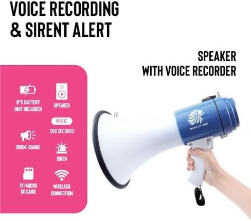 Bullhorn Megaphone with Siren & Volume Control/Recorder - Waterproof 20W Reliable and Consistent Performance, 200-sec Voice Recording with Maximum Range 1093Yards in Saudi Arabia