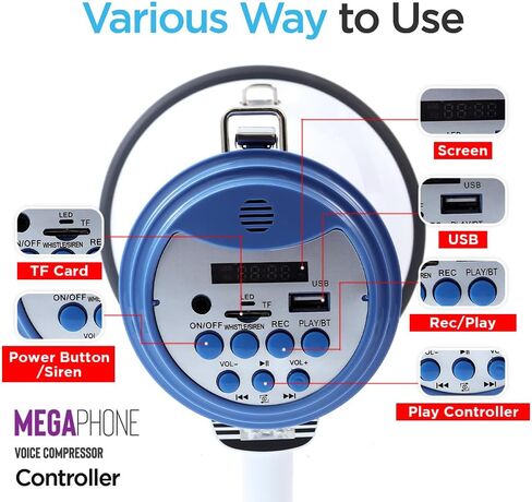 Bullhorn Megaphone with Siren & Volume Control/Recorder - Waterproof 20W Reliable and Consistent Performance, 200-sec Voice Recording with Maximum Range 1093Yards in Saudi Arabia