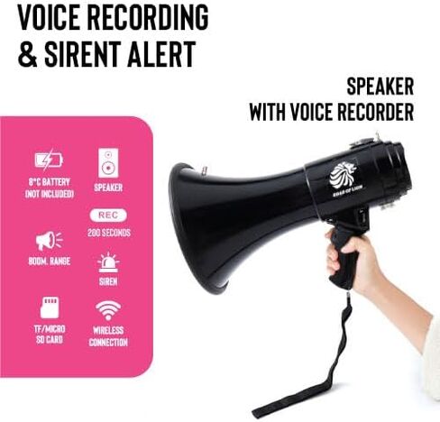 Bullhorn Megaphone with Siren & Volume Control/Recorder - Waterproof 20W Reliable and Consistent Performance, 200-sec Voice Recording with Maximum Range 1093Yards in Saudi Arabia