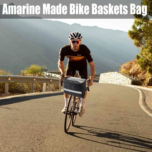 Amarine Made Bike Baskets Bag Handlebar Bag with Reflective Stripe with Mesh Pocket Bicycle Bag. in Saudi Arabia