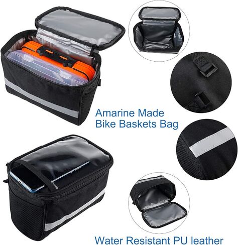 Amarine Made Bike Baskets Bag Handlebar Bag with Reflective Stripe with Mesh Pocket Bicycle Bag. in Saudi Arabia