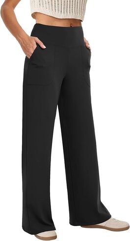 Wide Leg Pants Woman High Waist Yoga Pants with Pockets Loose Stretch Dress Work Pants Casual Lounge Sweatpants in Kuwait