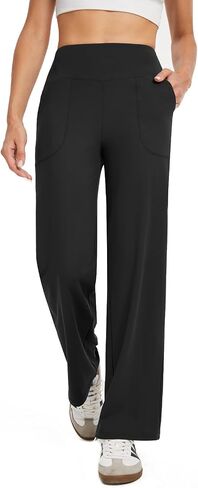 Wide Leg Pants Woman High Waist Yoga Pants with Pockets Loose Stretch Dress Work Pants Casual Lounge Sweatpants in Kuwait