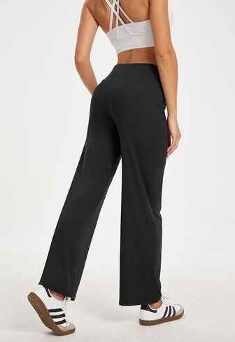 Wide Leg Pants Woman High Waist Yoga Pants with Pockets Loose Stretch Dress Work Pants Casual Lounge Sweatpants in Kuwait