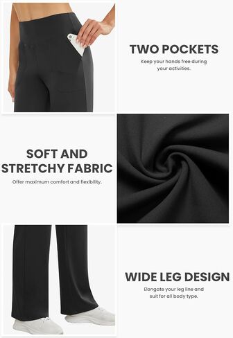 Wide Leg Pants Woman High Waist Yoga Pants with Pockets Loose Stretch Dress Work Pants Casual Lounge Sweatpants in Kuwait