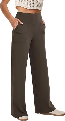 Wide Leg Pants Woman High Waist Yoga Pants with Pockets Loose Stretch Dress Work Pants Casual Lounge Sweatpants in Kuwait