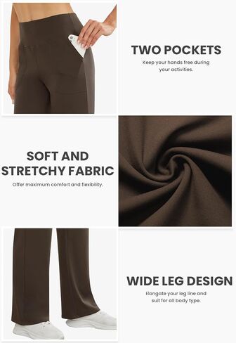 Wide Leg Pants Woman High Waist Yoga Pants with Pockets Loose Stretch Dress Work Pants Casual Lounge Sweatpants in Kuwait