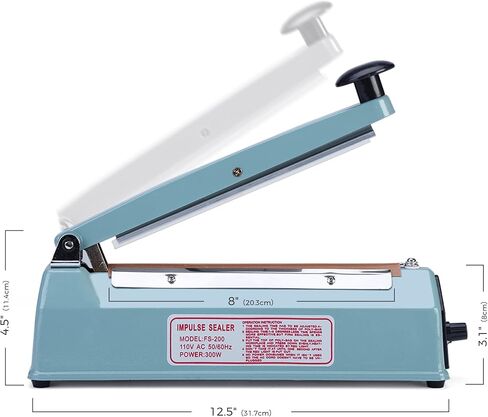 سدادة الأكياس الدافعة مقاس 8 بوصة، آلة إغلاق الحرارة لملفات تعريف الارتباط، آلة ختم يدوية ساخنة لأكياس البوليستر ولفائف الانكماش مع طقم إصلاح مجاني (أزرق) in Kuwait