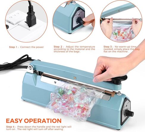 سدادة الأكياس الدافعة مقاس 8 بوصة، آلة إغلاق الحرارة لملفات تعريف الارتباط، آلة ختم يدوية ساخنة لأكياس البوليستر ولفائف الانكماش مع طقم إصلاح مجاني (أزرق) in Kuwait