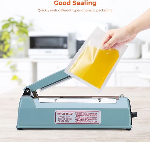 سدادة الأكياس الدافعة مقاس 8 بوصة، آلة إغلاق الحرارة لملفات تعريف الارتباط، آلة ختم يدوية ساخنة لأكياس البوليستر ولفائف الانكماش مع طقم إصلاح مجاني (أزرق) in Kuwait