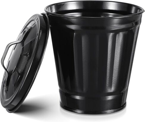 POPETPOP Mini Trash Can with Lid- Tiny Desktop Wastebasket Metal Garbage Bin Pen Holder Flowerpot Small Buckets Organizer for Home Office Kitchen in Saudi Arabia