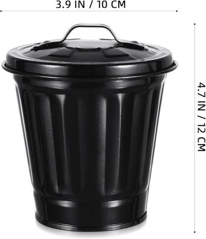 POPETPOP Mini Trash Can with Lid- Tiny Desktop Wastebasket Metal Garbage Bin Pen Holder Flowerpot Small Buckets Organizer for Home Office Kitchen in Saudi Arabia