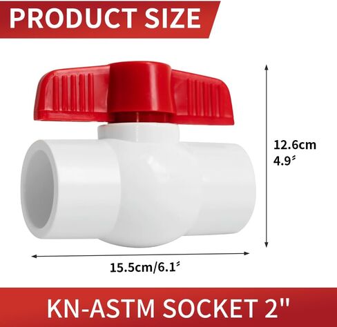 1-1/4 بوصة صمام PVC الكرة صمام ASTM SOCKET T-مقبض جدول إيقاف المياه 40X اتصالات المذيبات الأبيض والأحمر in Kuwait