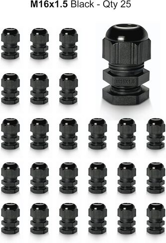 M16x1.5, Nylon Cable Gland, Black, Pack of 25, Waterproof Adjustable, (0.19-0.39inch), Nylon Cable Glands Joints with Lock Nut and O-Ring, (Made in Turkiye) by AT Original. in Saudi Arabia