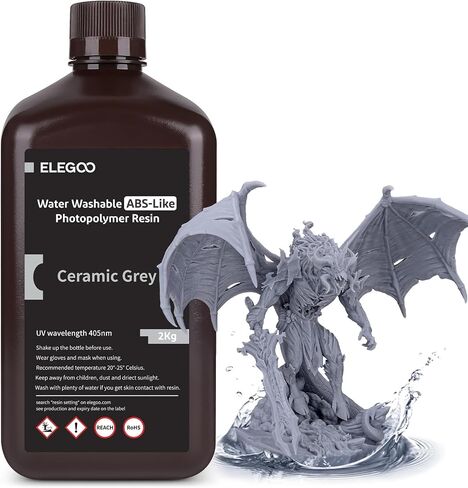 ELEGOO راتينج يشبه ABS قابل للغسل في الماء، راتنج طابعة ثلاثية الأبعاد بمتانة عالية، لزوجة منخفضة ودقة عالية، 405 نانومتر راتنج بوليمر ضوئي سريع المعالجة بالأشعة فوق البنفسجية، راتنج ABS لطباعة LCD/DLP ثلاثية الأبعاد، رمادي 1000 جم in Kuwait