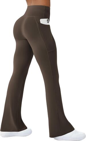 Womens Yoga Pants with Pockets High Waisted Flare Leggings Bell Bottom Yoga Dress Pants Seamless Bootcut Pants in Saudi Arabia