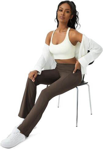 Womens Yoga Pants with Pockets High Waisted Flare Leggings Bell Bottom Yoga Dress Pants Seamless Bootcut Pants in Saudi Arabia