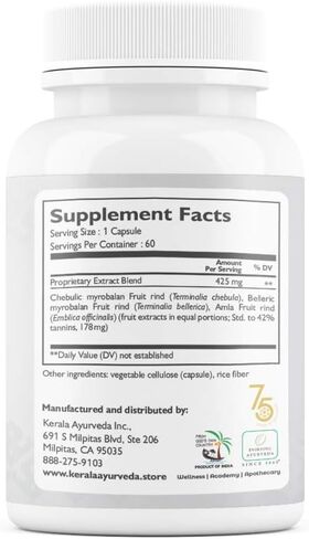 Kerala Ayurveda Triphala Capsules - Rejuvenative Tonic for Daily Use to Balance Tridoshas & Promotes Digestion and Normal Elimination, 60 Count in Kuwait