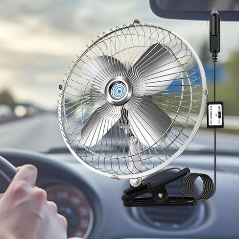 LrgeYsry 8''Car Fan,12V Portable Vehicle Cooling Fan,20W All Metal Car Clip-on Fan,Plug-type Two-speed Switch 180°Automatic Rotation for Golf Cart,Tractor,Van,Truck,Boat,Buses,Camper (Black) in Saudi Arabia