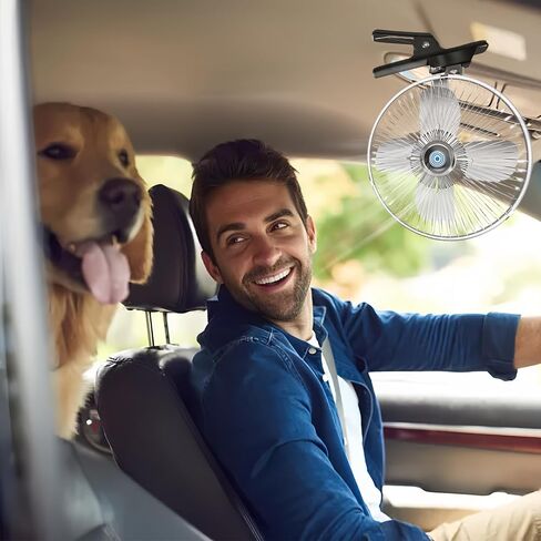 LrgeYsry 8''Car Fan,12V Portable Vehicle Cooling Fan,20W All Metal Car Clip-on Fan,Plug-type Two-speed Switch 180°Automatic Rotation for Golf Cart,Tractor,Van,Truck,Boat,Buses,Camper (Black) in Saudi Arabia