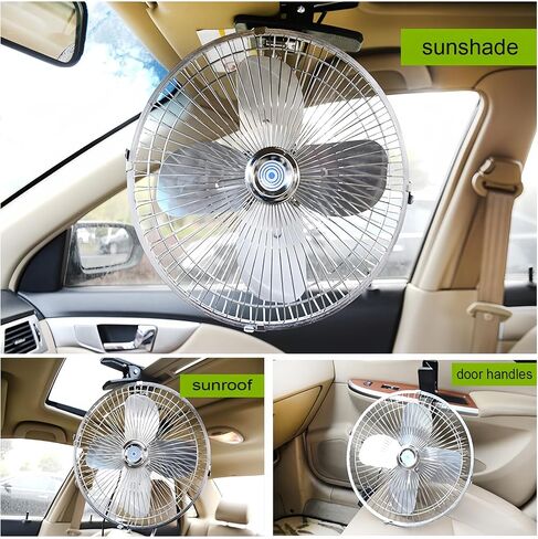 LrgeYsry 8''Car Fan,12V Portable Vehicle Cooling Fan,20W All Metal Car Clip-on Fan,Plug-type Two-speed Switch 180°Automatic Rotation for Golf Cart,Tractor,Van,Truck,Boat,Buses,Camper (Black) in Saudi Arabia