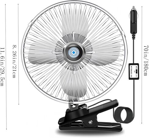 LrgeYsry 8''Car Fan,12V Portable Vehicle Cooling Fan,20W All Metal Car Clip-on Fan,Plug-type Two-speed Switch 180°Automatic Rotation for Golf Cart,Tractor,Van,Truck,Boat,Buses,Camper (Black) in Saudi Arabia