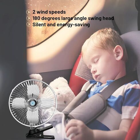 LrgeYsry 8''Car Fan,12V Portable Vehicle Cooling Fan,20W All Metal Car Clip-on Fan,Plug-type Two-speed Switch 180°Automatic Rotation for Golf Cart,Tractor,Van,Truck,Boat,Buses,Camper (Black) in Saudi Arabia