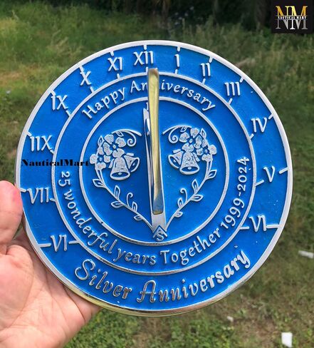 NauticalMart 25th Silver Anniversary Unique Marriage Present for Parents, Grandparents, Friends, Husband or Wife, Couples, Him & Her Wedding Anniversary Sundial Gift 2024 (25th Anniversary) in Kuwait