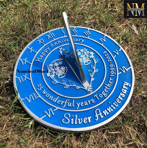 NauticalMart 25th Silver Anniversary Unique Marriage Present for Parents, Grandparents, Friends, Husband or Wife, Couples, Him & Her Wedding Anniversary Sundial Gift 2024 (25th Anniversary) in Kuwait