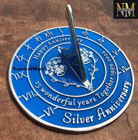 NauticalMart 25th Silver Anniversary Unique Marriage Present for Parents, Grandparents, Friends, Husband or Wife, Couples, Him & Her Wedding Anniversary Sundial Gift 2024 (25th Anniversary) in Kuwait
