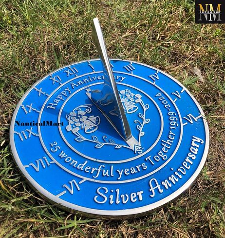 NauticalMart 25th Silver Anniversary Unique Marriage Present for Parents, Grandparents, Friends, Husband or Wife, Couples, Him & Her Wedding Anniversary Sundial Gift 2024 (25th Anniversary) in Kuwait