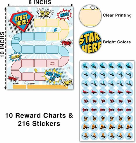 10 Rainbow Reward Chart with 216 Round Stickers, Incentive Behavior Chart for Kids at Home Classroom, Kids Routine Daily Chore Sticker Chart-A16 in Saudi Arabia