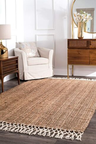 سجادة منطقة NuLOOM Raleigh Farmhouse Jute Tasseled Area، مقاس 5×8، طبيعية in Kuwait