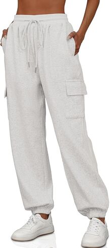 ELLEVEN High Waisted Sweatpants for Women - Baggy Cuffed Jogger with Cargo Pockets and Adjustable Drawstring in Kuwait