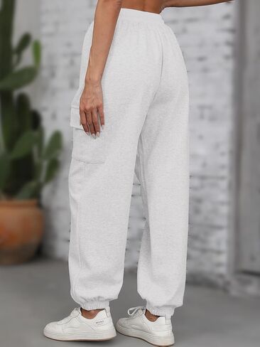 ELLEVEN High Waisted Sweatpants for Women - Baggy Cuffed Jogger with Cargo Pockets and Adjustable Drawstring in Kuwait