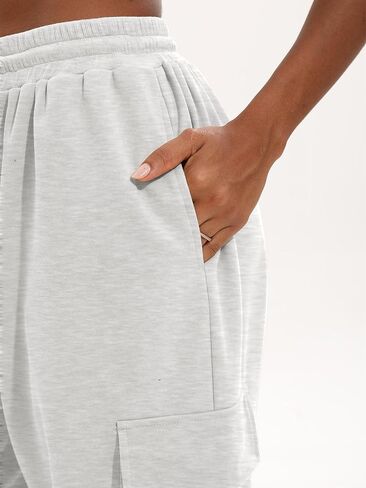 ELLEVEN High Waisted Sweatpants for Women - Baggy Cuffed Jogger with Cargo Pockets and Adjustable Drawstring in Kuwait