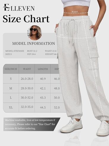 ELLEVEN High Waisted Sweatpants for Women - Baggy Cuffed Jogger with Cargo Pockets and Adjustable Drawstring in Kuwait