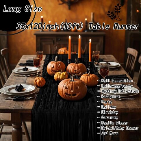 Black Cheesecloth Table Runner,1 PCS/35 x 120 Inch/10 Ft Long Thanksgiving Table Runner,Gauze Rustic Vintage Table Runner for Wedding Birthday Holiday Party Halloween Table Decor in Saudi Arabia