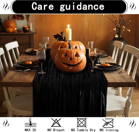 Black Cheesecloth Table Runner,1 PCS/35 x 120 Inch/10 Ft Long Thanksgiving Table Runner,Gauze Rustic Vintage Table Runner for Wedding Birthday Holiday Party Halloween Table Decor in Saudi Arabia