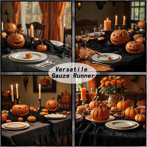 Black Cheesecloth Table Runner,1 PCS/35 x 120 Inch/10 Ft Long Thanksgiving Table Runner,Gauze Rustic Vintage Table Runner for Wedding Birthday Holiday Party Halloween Table Decor in Saudi Arabia