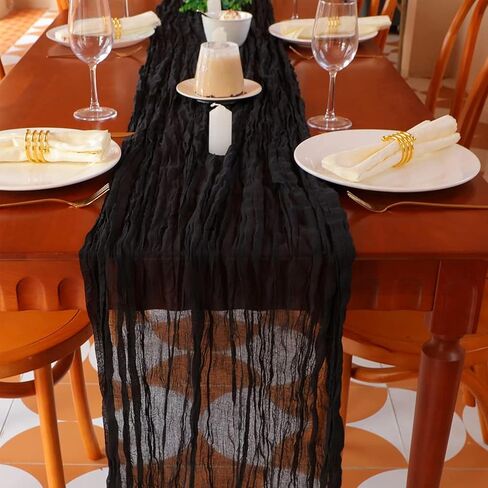 Black Cheesecloth Table Runner,1 PCS/35 x 120 Inch/10 Ft Long Thanksgiving Table Runner,Gauze Rustic Vintage Table Runner for Wedding Birthday Holiday Party Halloween Table Decor in Saudi Arabia