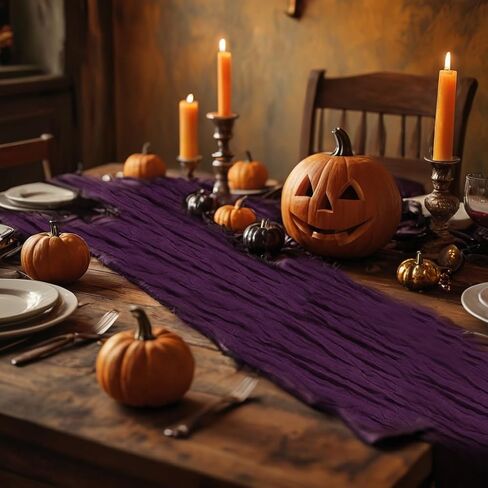 Black Cheesecloth Table Runner,1 PCS/35 x 120 Inch/10 Ft Long Thanksgiving Table Runner,Gauze Rustic Vintage Table Runner for Wedding Birthday Holiday Party Halloween Table Decor in Saudi Arabia