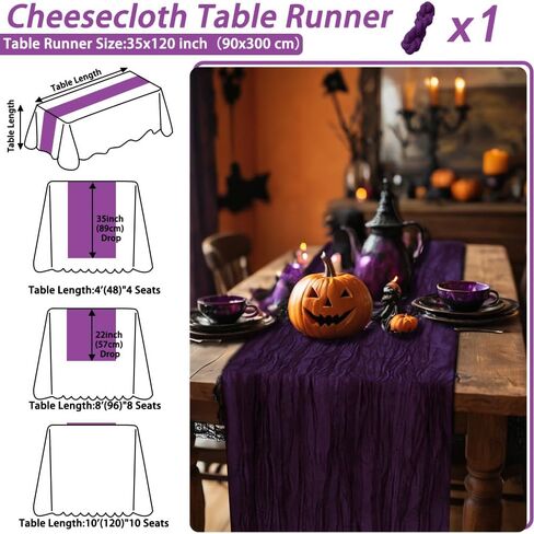 Black Cheesecloth Table Runner,1 PCS/35 x 120 Inch/10 Ft Long Thanksgiving Table Runner,Gauze Rustic Vintage Table Runner for Wedding Birthday Holiday Party Halloween Table Decor in Saudi Arabia