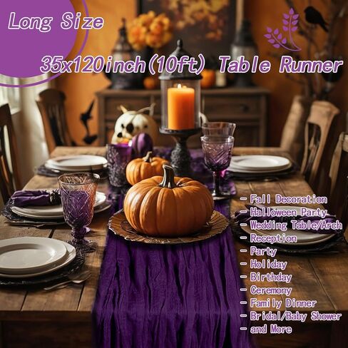 Black Cheesecloth Table Runner,1 PCS/35 x 120 Inch/10 Ft Long Thanksgiving Table Runner,Gauze Rustic Vintage Table Runner for Wedding Birthday Holiday Party Halloween Table Decor in Saudi Arabia
