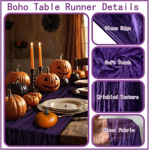 Black Cheesecloth Table Runner,1 PCS/35 x 120 Inch/10 Ft Long Thanksgiving Table Runner,Gauze Rustic Vintage Table Runner for Wedding Birthday Holiday Party Halloween Table Decor in Saudi Arabia