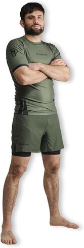 أكاديمية + كم قصير Rashguard | واقي من الطفح الجلدي BJJ مرن ومتين | قمصان ضغط ماصة للرطوبة للرجال والنساء | 80% بوليستر/20% سباندكس (L، كاكي) in Kuwait