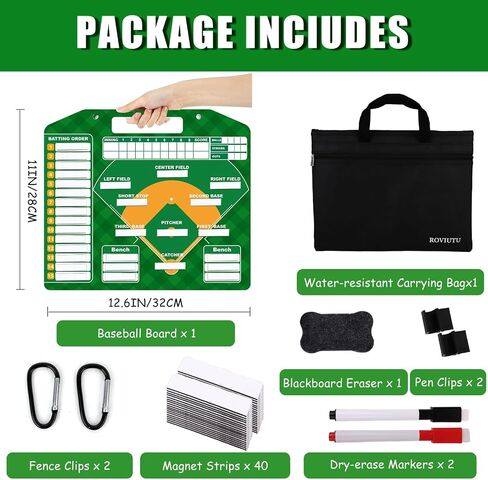Magnetic Baseball Lineup Board, Baseball Lineup Board for Dugout, Baseball Clipboard for Coaches with 40 Softball Lineup Cards, 2 Markers, Big Erase, 2 Hooks & 2 Pen Clips, Carry Bag in Saudi Arabia