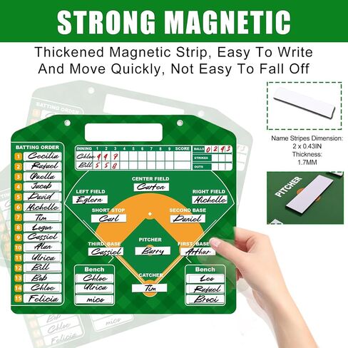 Magnetic Baseball Lineup Board, Baseball Lineup Board for Dugout, Baseball Clipboard for Coaches with 40 Softball Lineup Cards, 2 Markers, Big Erase, 2 Hooks & 2 Pen Clips, Carry Bag in Saudi Arabia