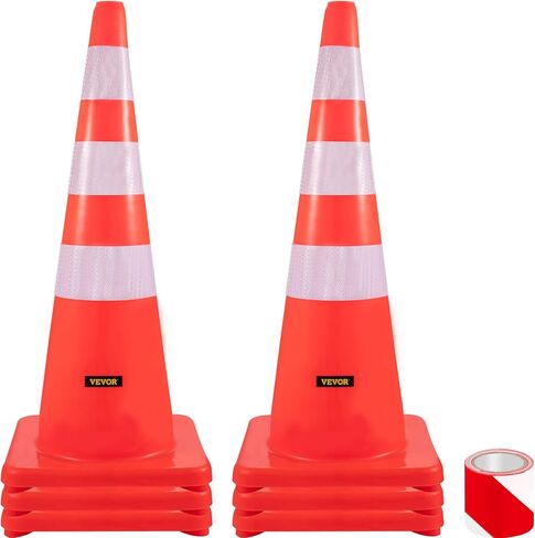 VEVOR Safety Cones, 6 x 36" Traffic Cones, PVC Orange Construction Cones, Reflective Collars Traffic Cones with Weighted Base Used for Traffic Control, Driveway Road Parking and School Improvement in Saudi Arabia